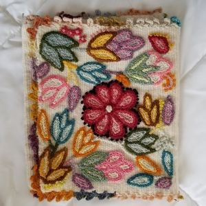 Beautiful Floral Hand Stitched Embroidered fabric clutch, 9 by 7 inch.
